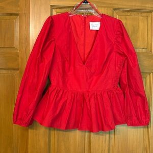 Hyacinth House NEW Cherry Red Elaina Puff Sleeve Peplum Blouse Top Size Small
